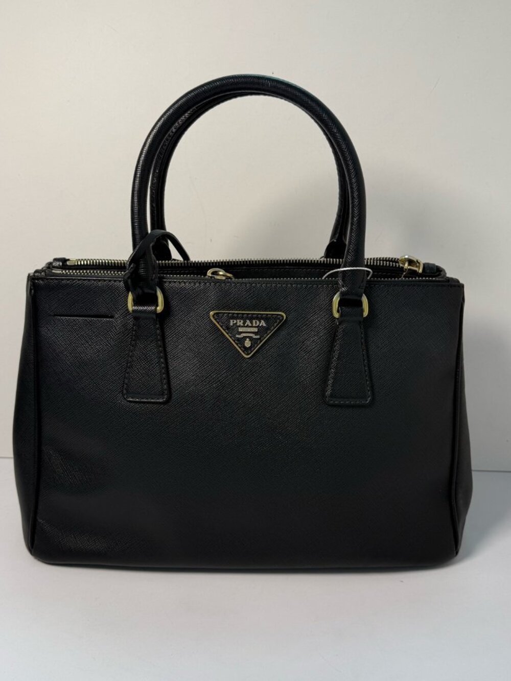 Prada Galleria Medium Black Saffiano Leather Tote Handbag